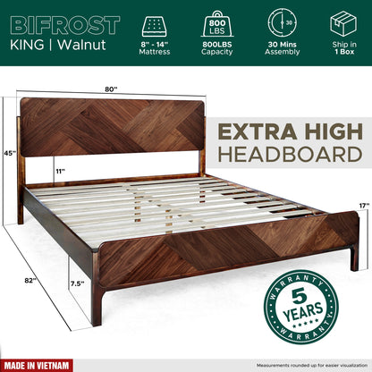 Bifrost Platform Bed Frame With Headboard in Caramel or Walnut Finish