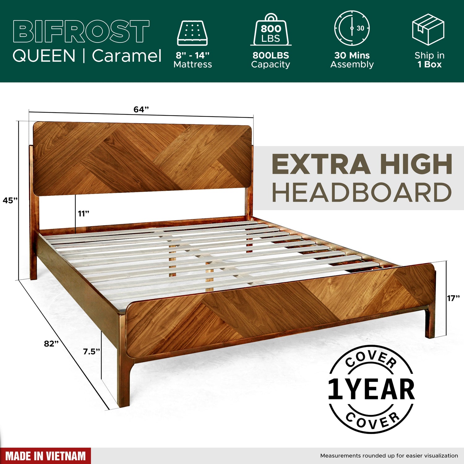 Bifrost Solid Wood Bed Frame in Walnut or Caramel