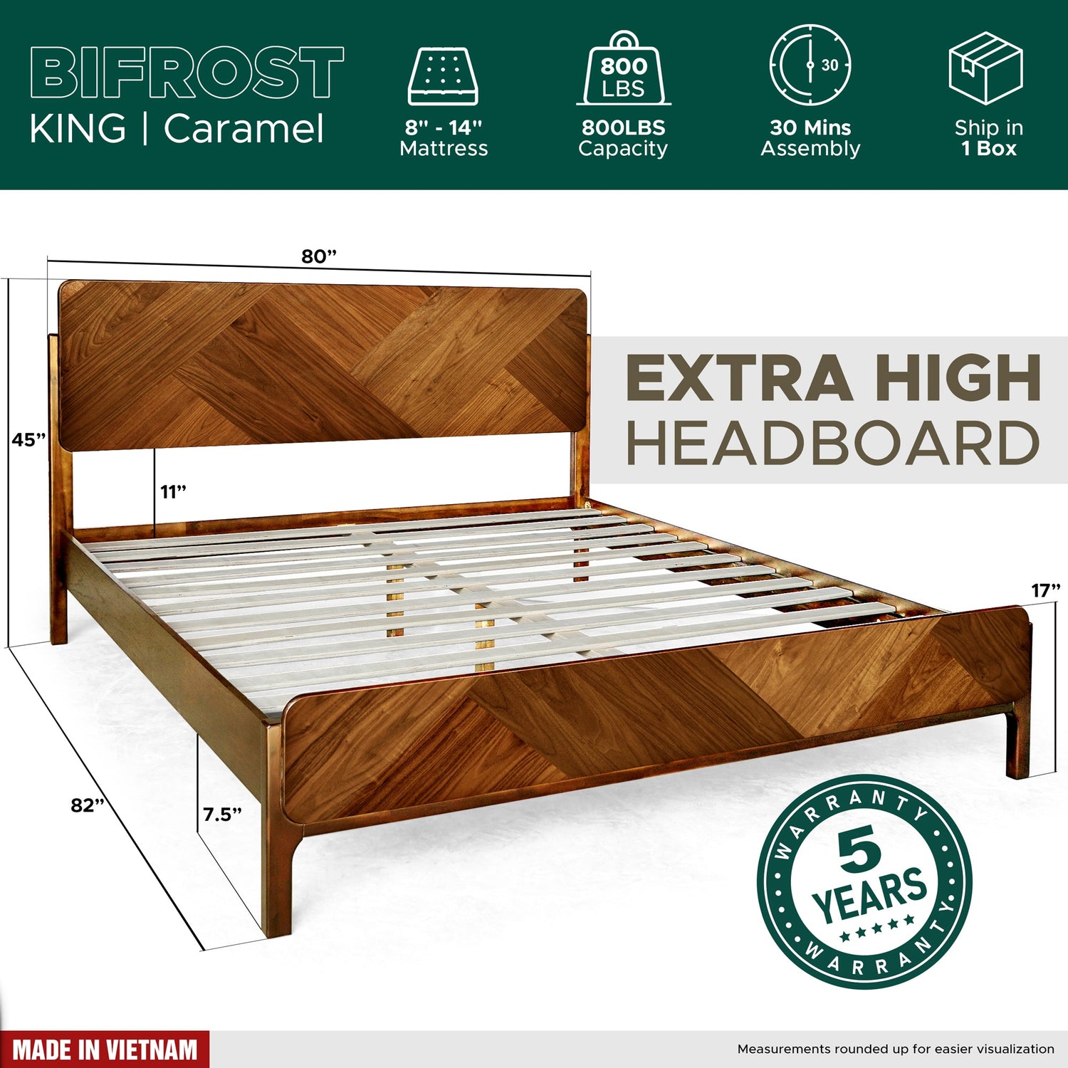 Bifrost Platform Bed Frame With Headboard in Caramel or Walnut Finish