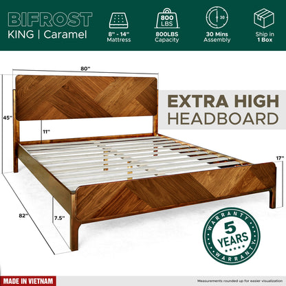 Bifrost Platform Bed Frame With Headboard in Caramel or Walnut Finish