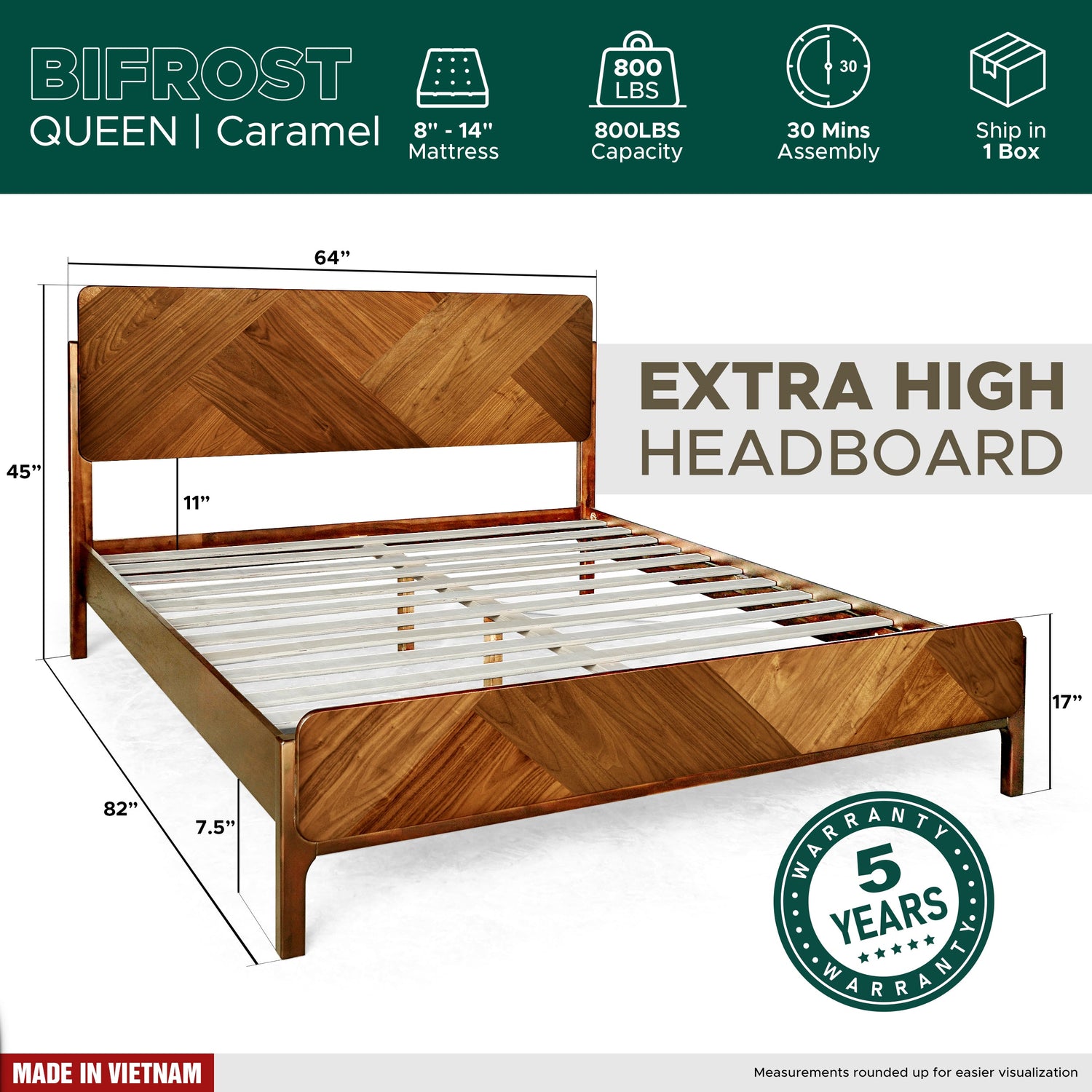 Bifrost Platform Bed Frame With Headboard in Caramel or Walnut Finish