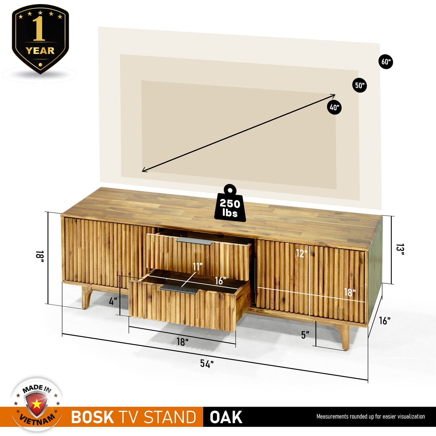 Megsu Bosk Wood Fluted TV Stand - 2 Colors