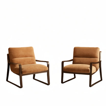 Chenille Cushion Accent Chair Bundle Set in Khaki