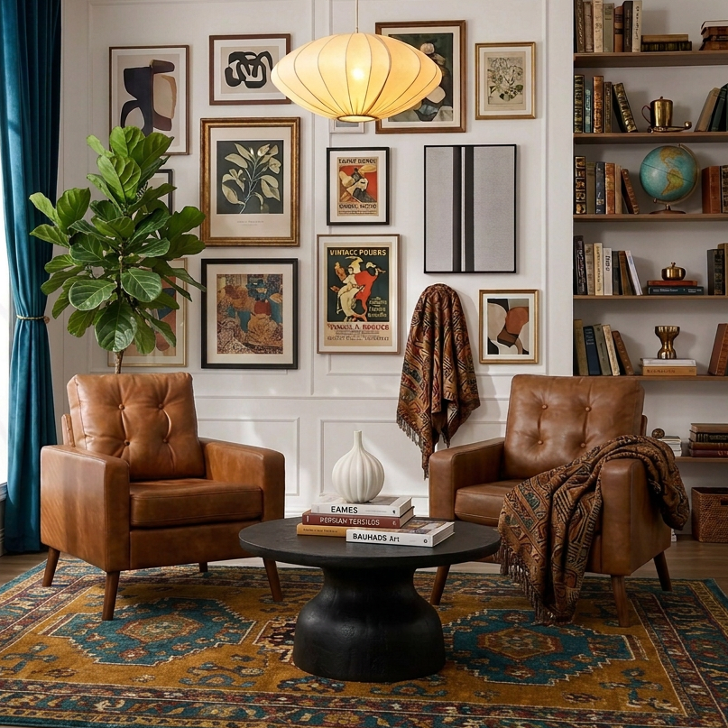 Brown Distinctive Tufted Faux Leather Armchairs Set