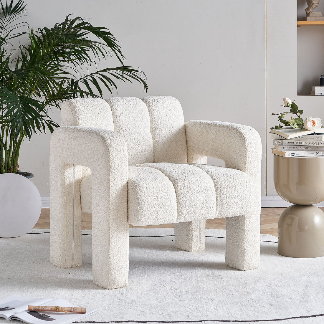 White Boucle Upholstered Accent Chair