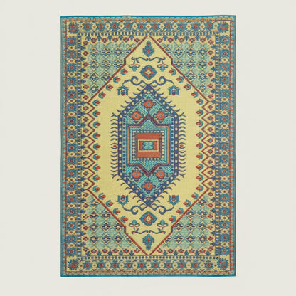 Turkish Plum Yellow/Blue Handmade Reversible Outdoor Mat