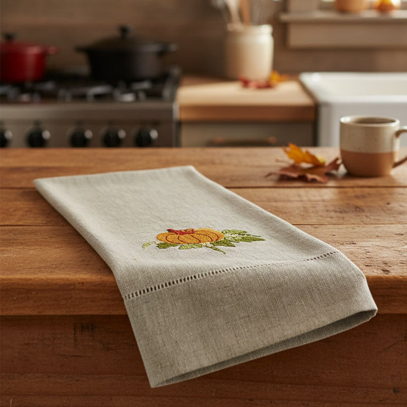 Fall Pumpkins 100% Linen Tea Towel
