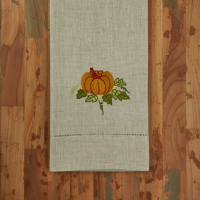 Fall Pumpkins 100% Linen Tea Towel