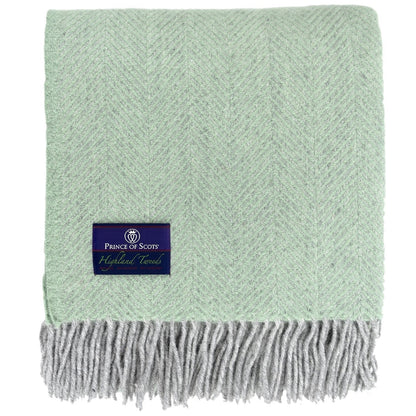 Highland Tweeds Herringbone  Pure New Wool Throw - Basil