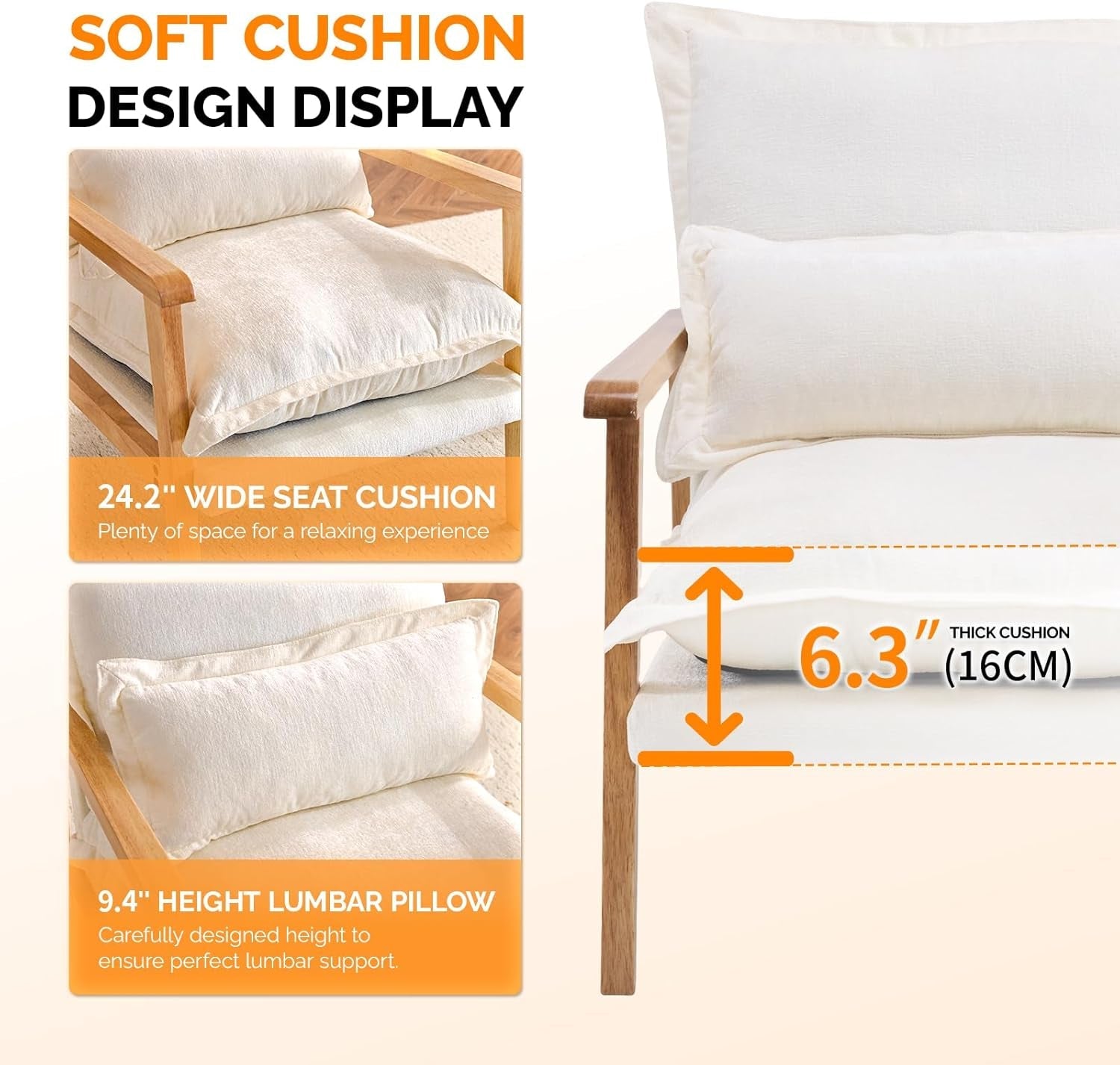 Cloud Accent Armchairs - 2 pc Set, Beige Chenille With Lumbar Pillow