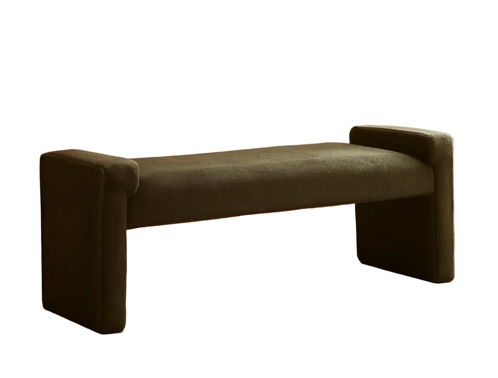Green Upholstered End Of Bed Bench Curved Wood Frame