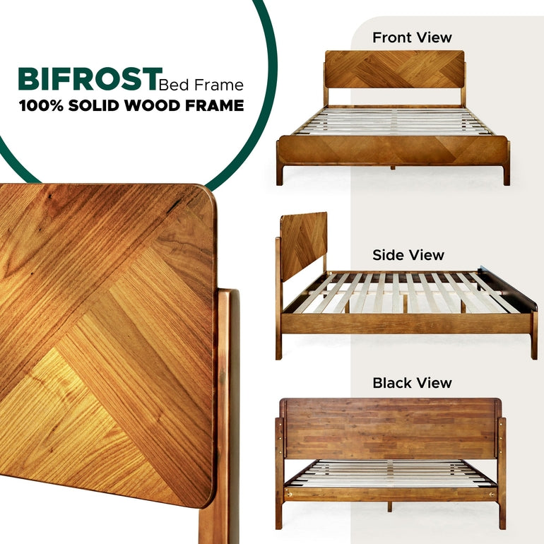 Bifrost Platform Bed Frame With Headboard in Caramel or Walnut Finish