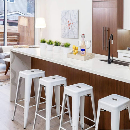 Set of 4 Stacking Metal Indoor/Outdoor Bar Stools- White