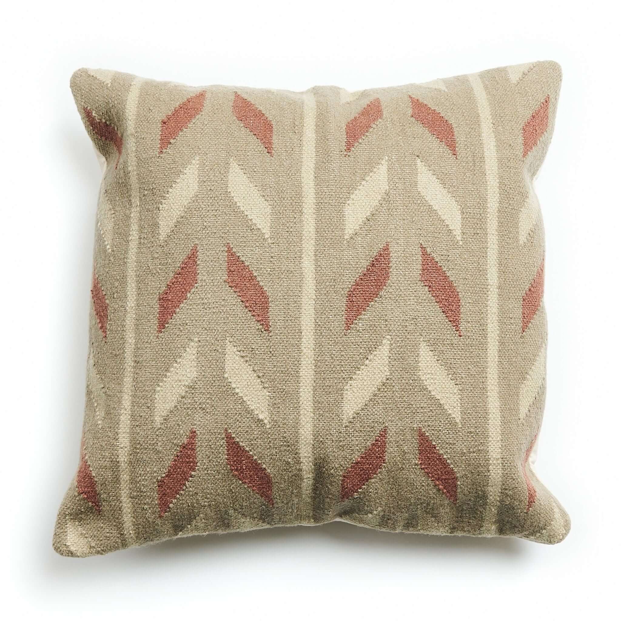 Ero Green Brown Geometric Pattern Hand-woven Jute Cotton Large Pillow