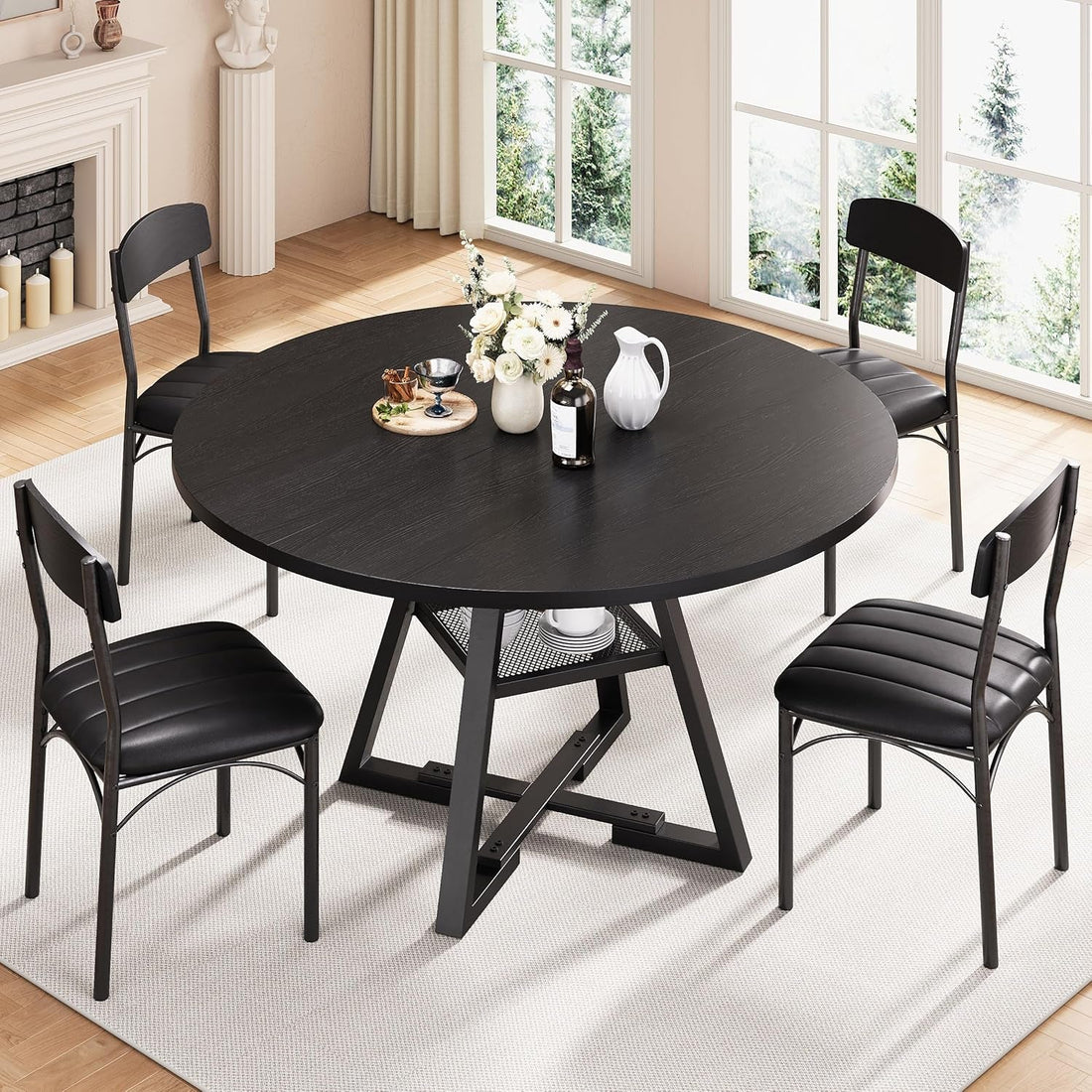 Round Dining Set - 5 pc, Black
