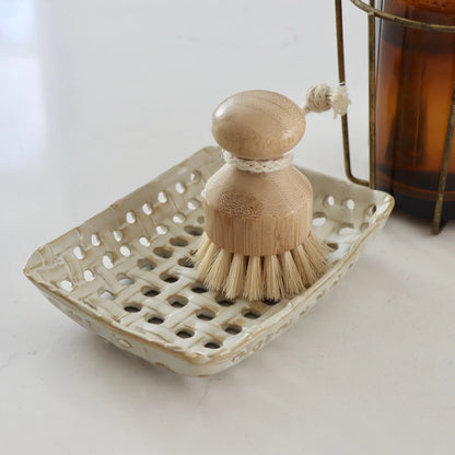 Handmade Reactive Glaze Cream Stoneware Basket Dish