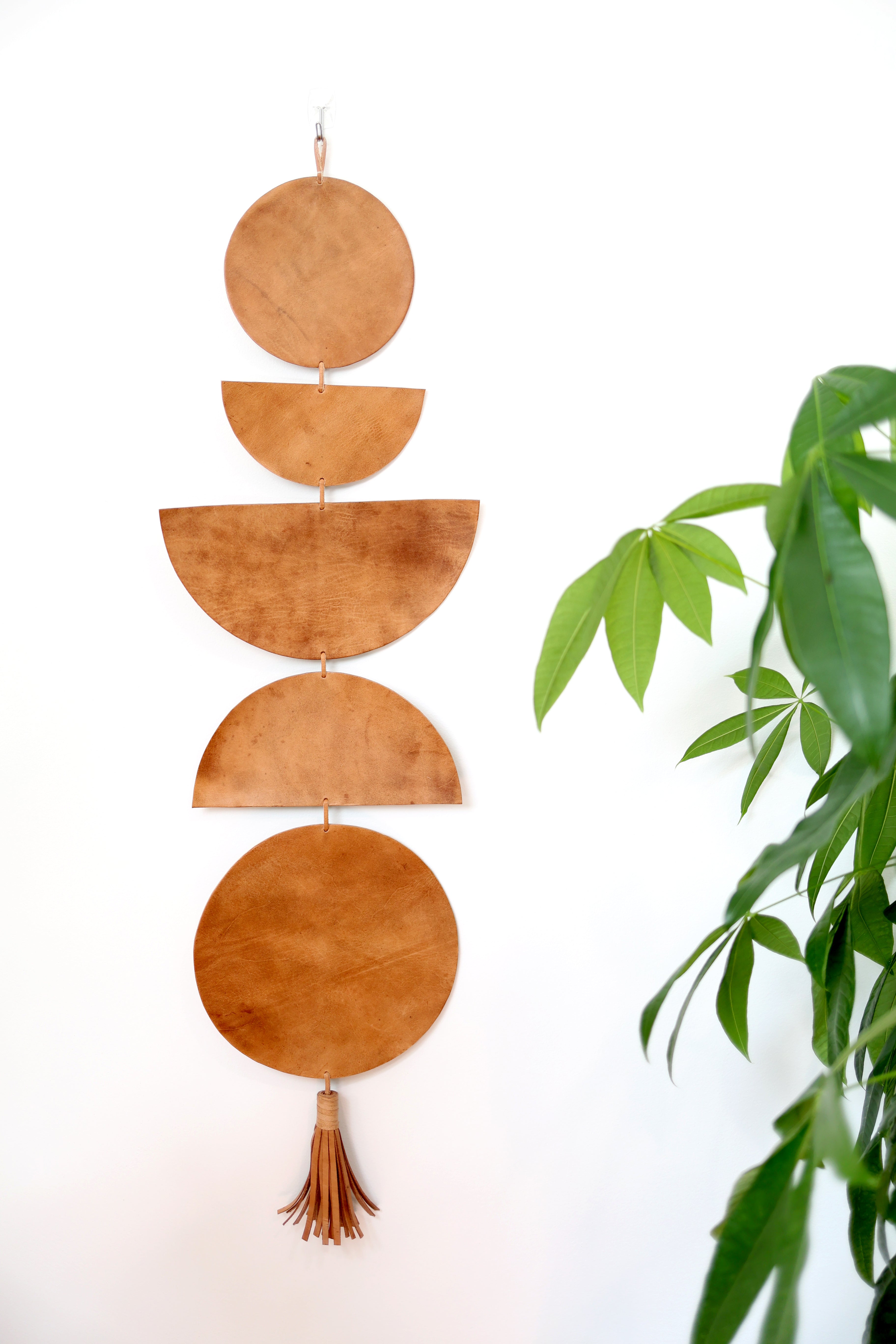 Large Luna Moon Phase Leather Wall Hanging