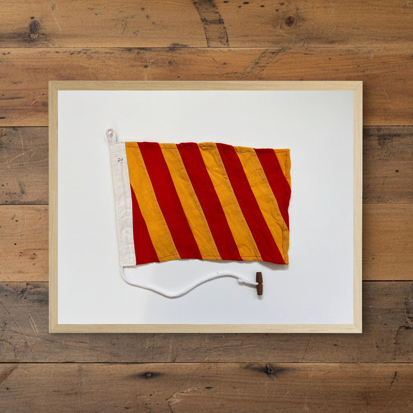 Red and Yellow Striped Flag in Natural Wooden Frame - 20 x 16 inch