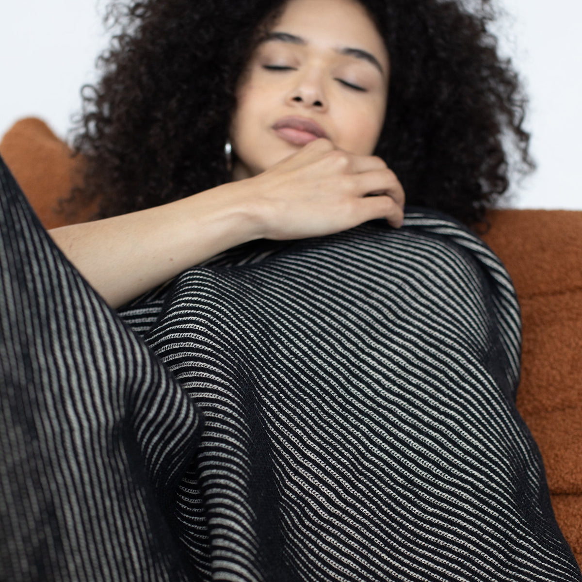 Ribbed Organic Cotton Knit Throw Blanket
