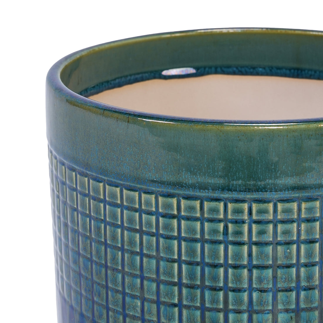 Set of 3 Grid Ceramic Flowerpots - Teal