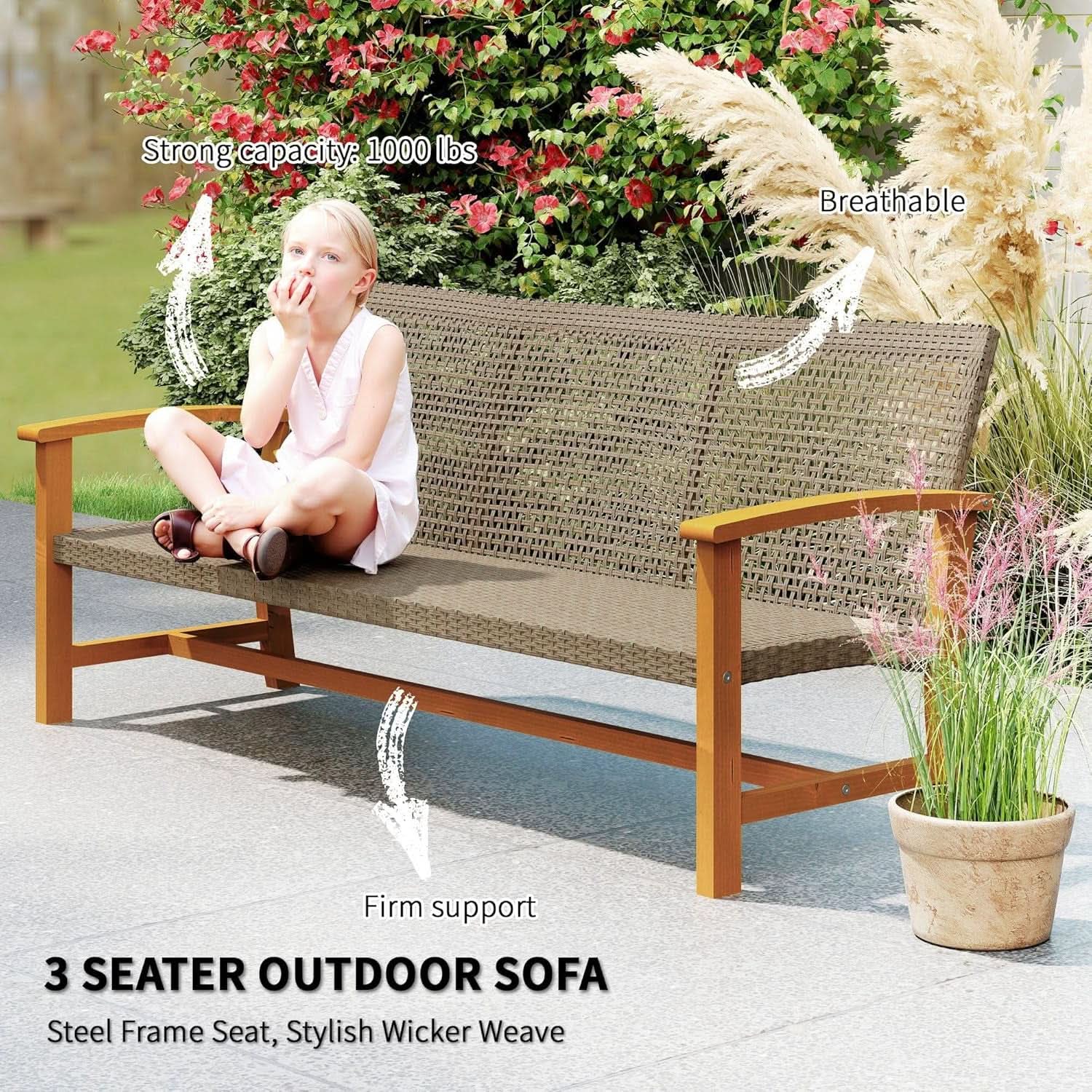 Spacious Wicker Outdoor Couch for Three
