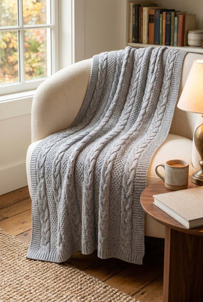 Chunky Cable - Textured Sustainable Knit Throw Blanket