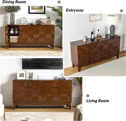 Walnut Mid Century Sideboard Buffet With Solid Wood Legs