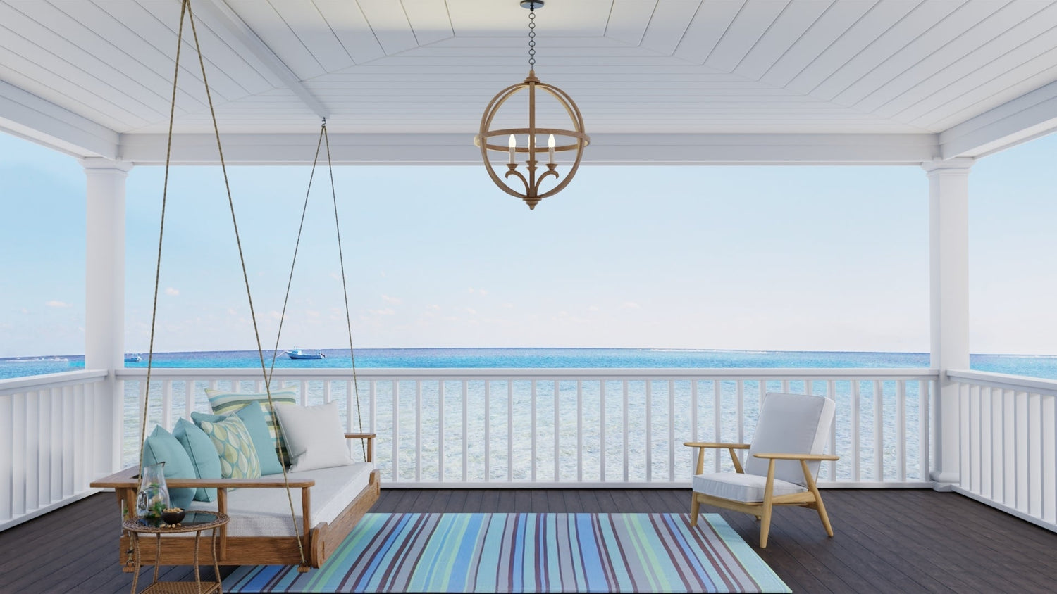 Stripes Grey &amp; Aqua Reversible Outdoor Mat
