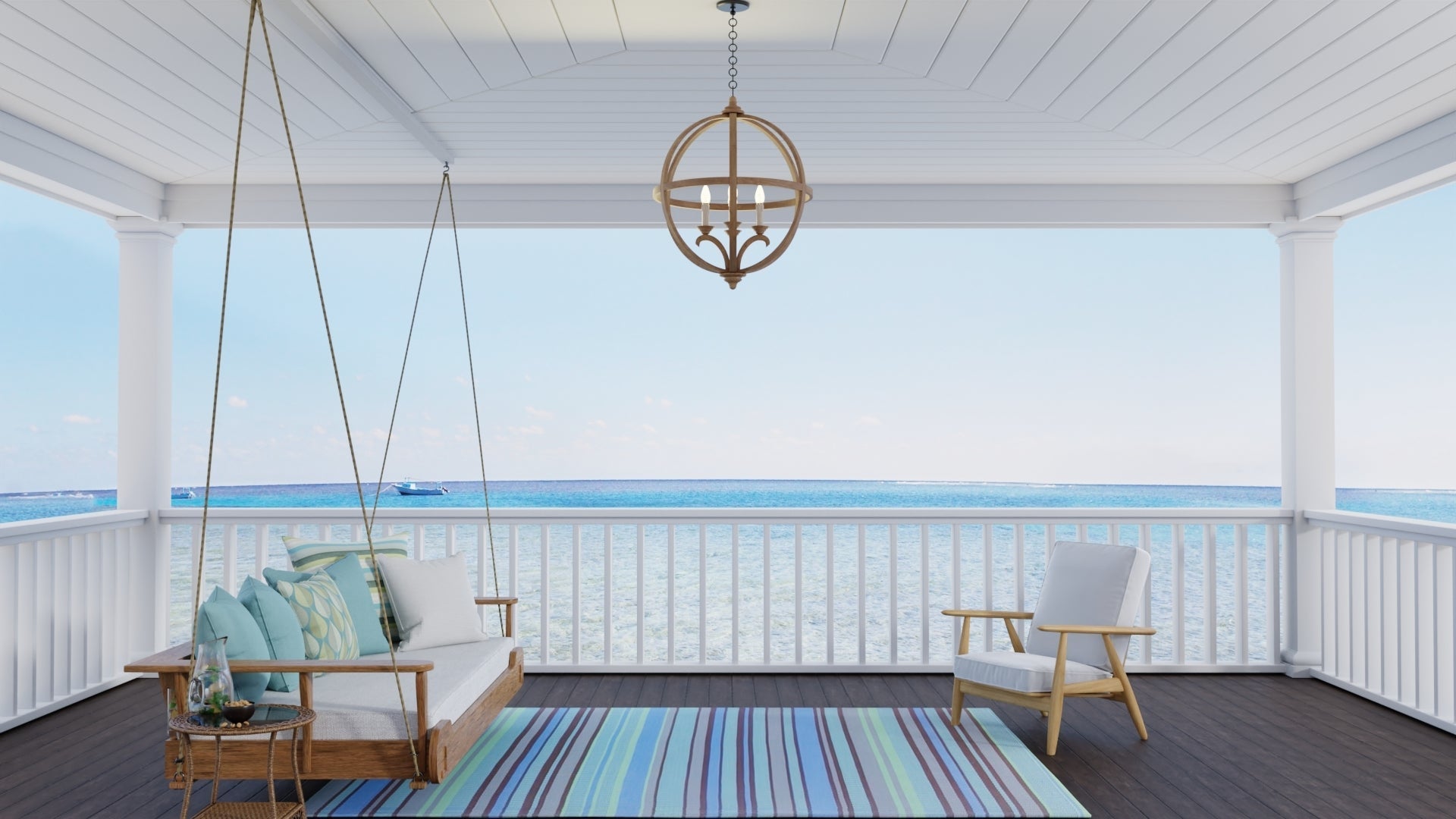 Stripes Grey &amp; Aqua Reversible Outdoor Mat
