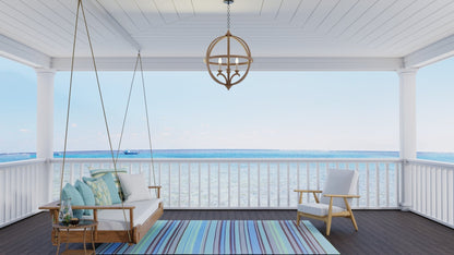 Stripes Grey &amp; Aqua Reversible Outdoor Mat
