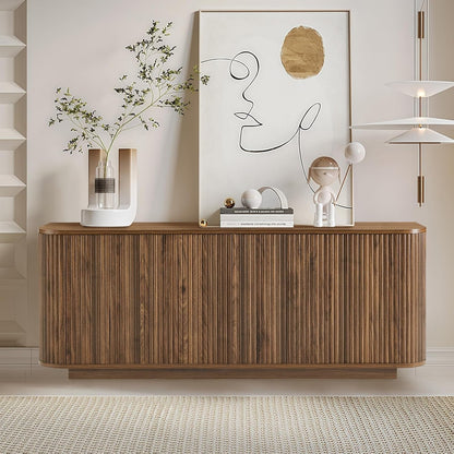 64 Inch Curved Walnut Contemporary Buffet Sideboard