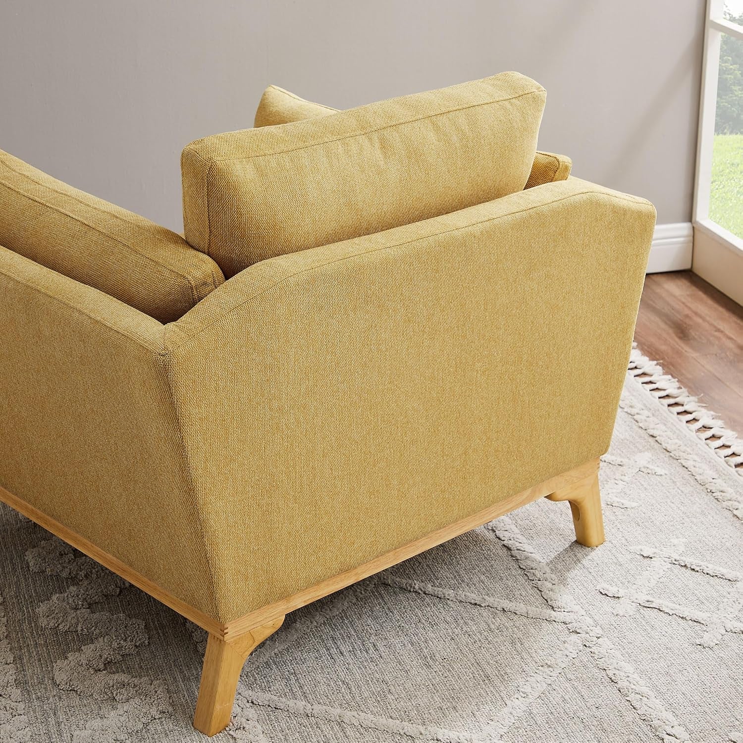 Large Linen Upholstered Accent Chair in Yellow