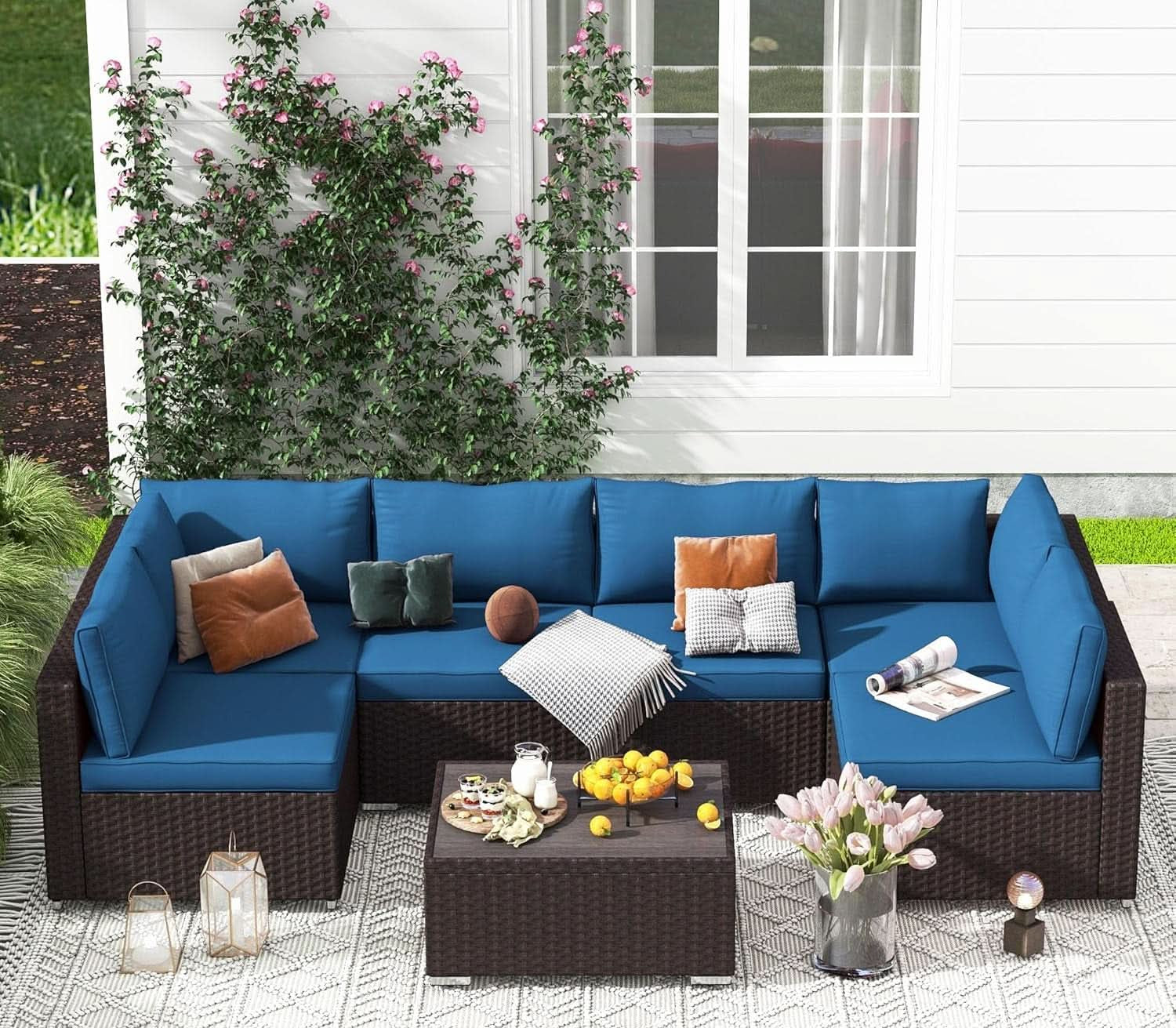 Outdoor Replacement Cushions For 6 Seat Modular Sofa - Blue