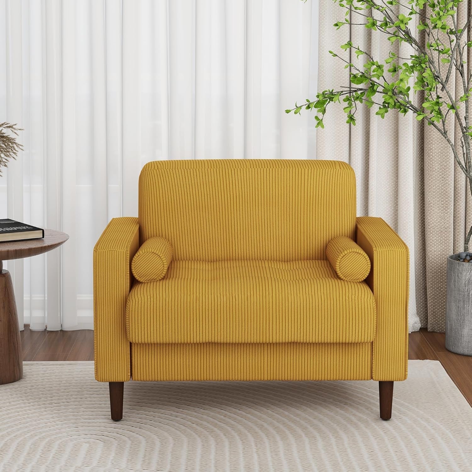 Mid Century Modern Oversized Corduroy Accent Chair in Yellow