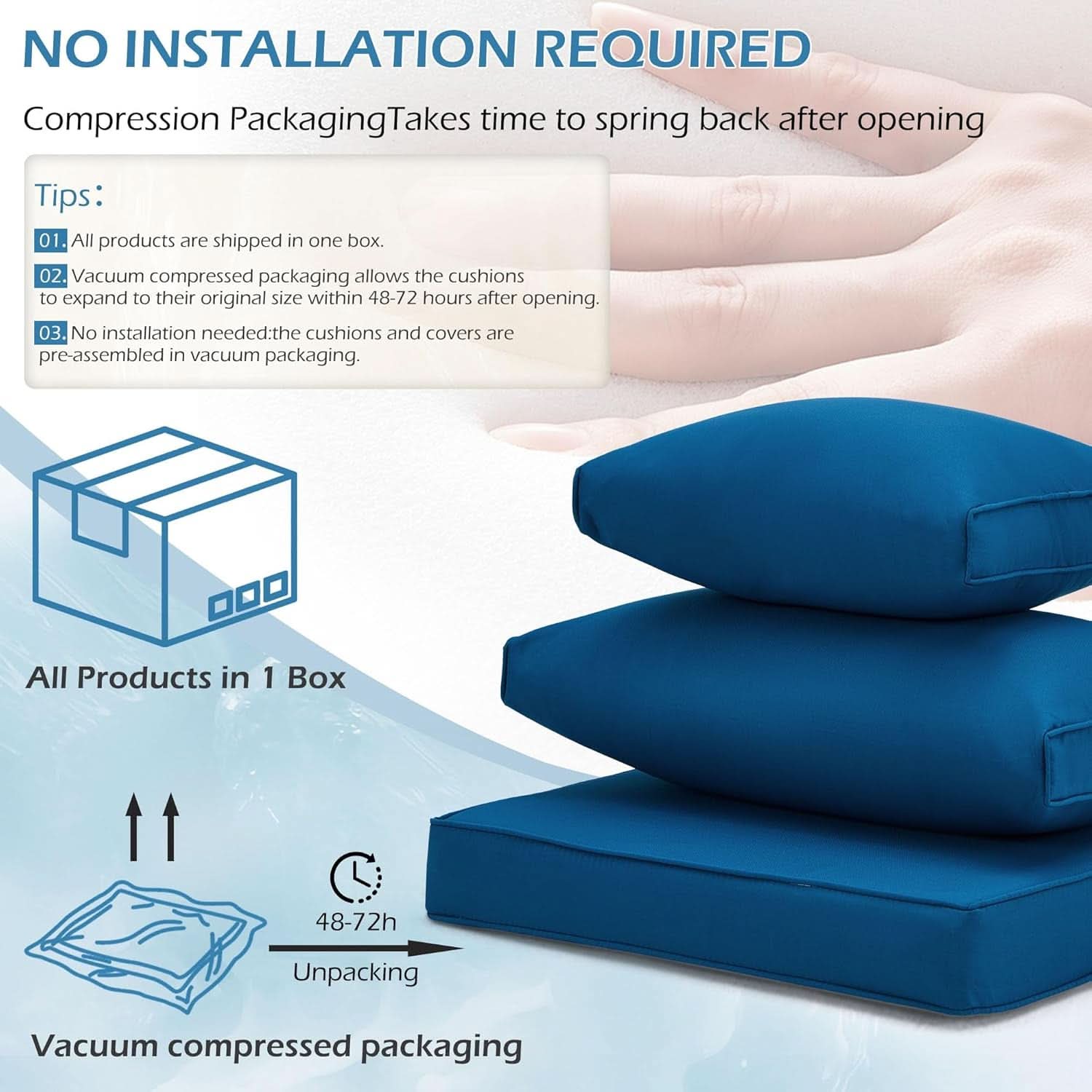 Outdoor Replacement Cushions For 6 Seat Modular Sofa - Blue