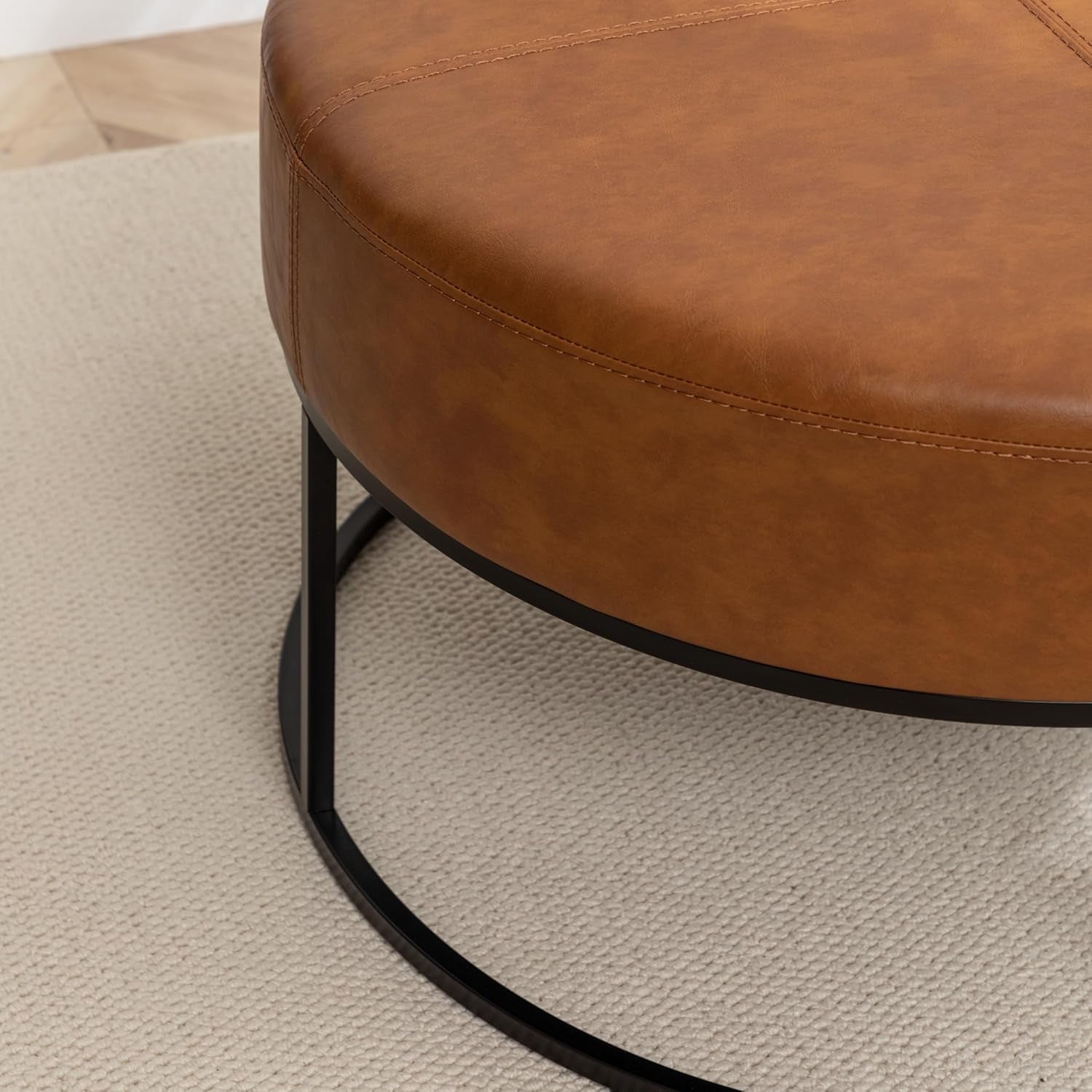 Round Leatherette Upholstered Coffee Table