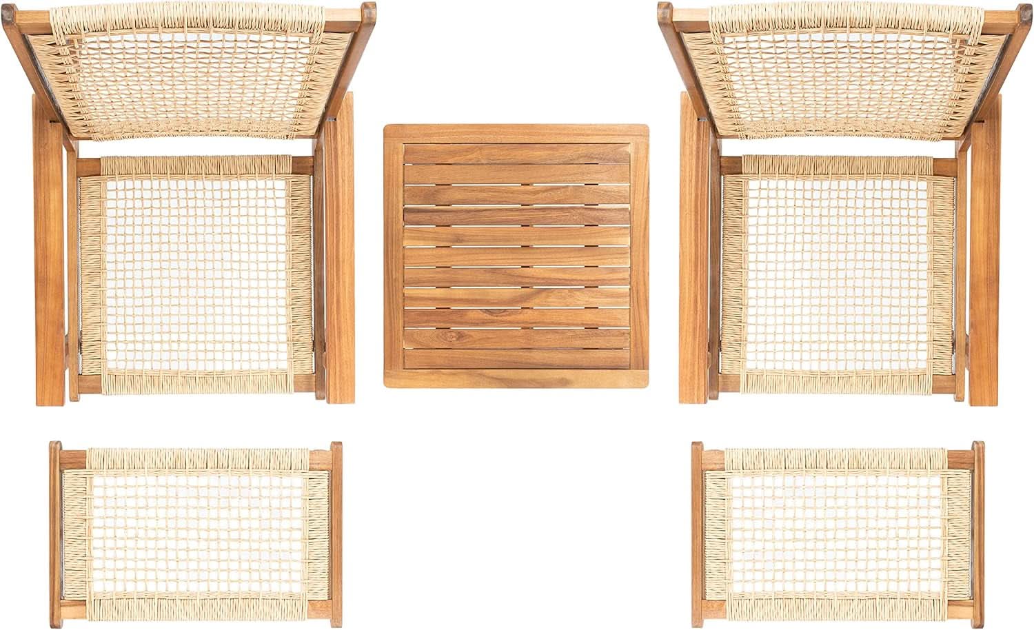 Outdoor Acacia Wood Rattan 5 Piece Patio Set