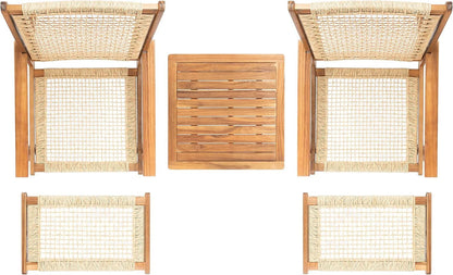 Outdoor Acacia Wood Rattan 5 Piece Patio Set