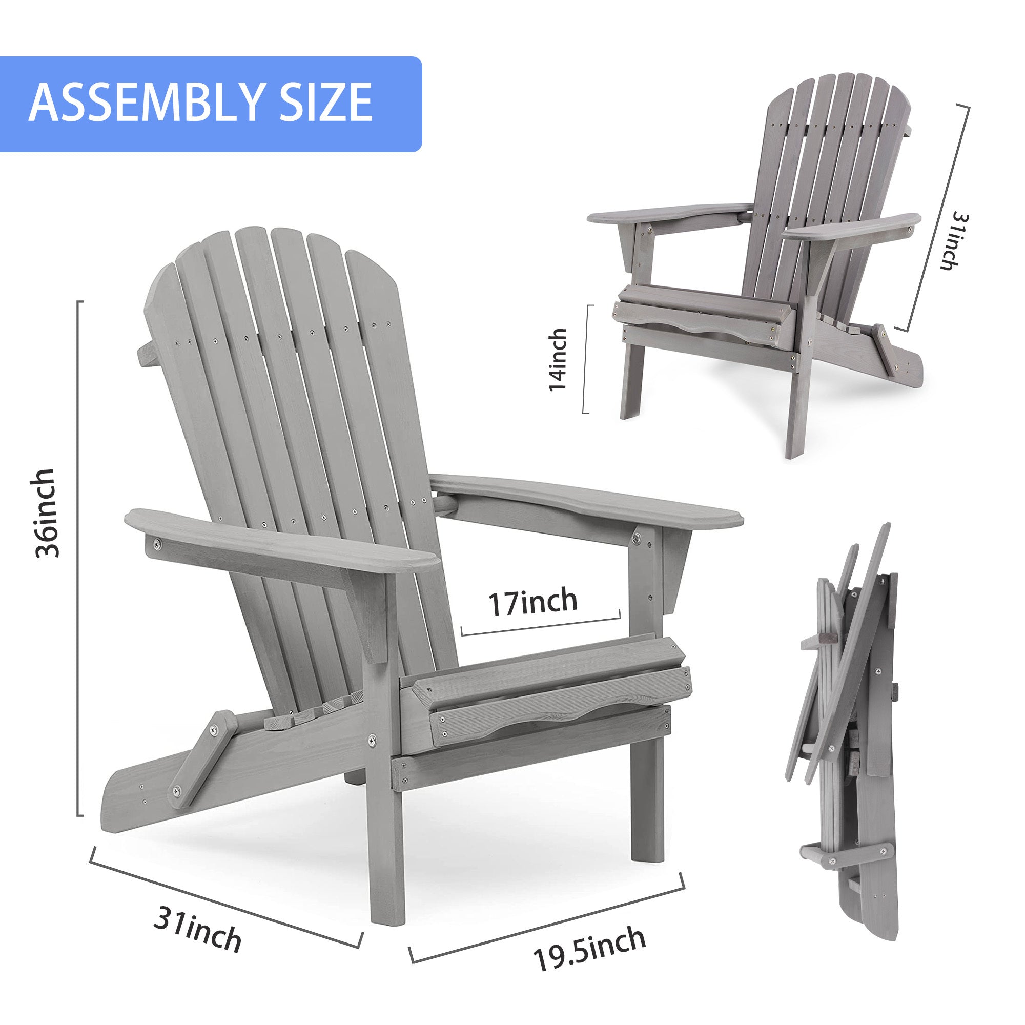 Classic Gray Cedar Wood Adirondack Chairs - Set of 2