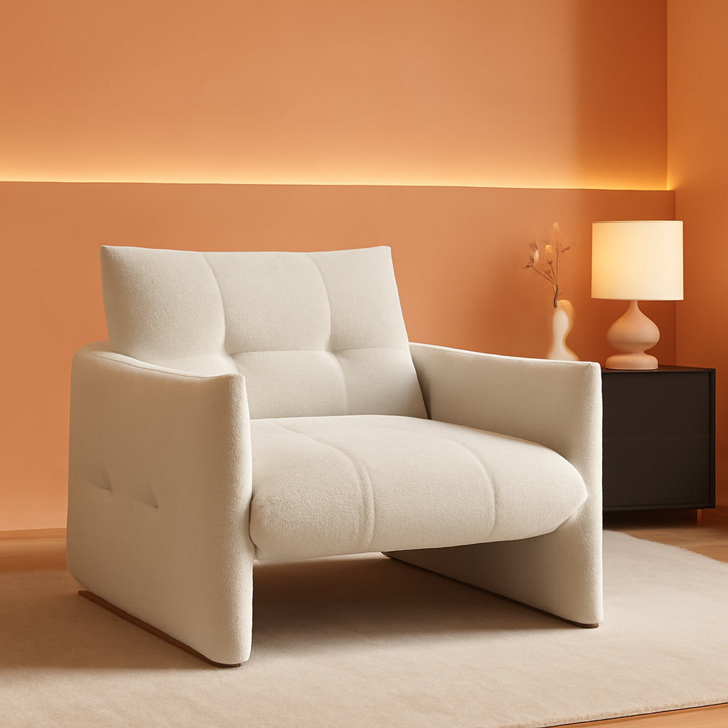 33.9 Inch Sherpa Fabric Upholstered Accent Armchair in Cream