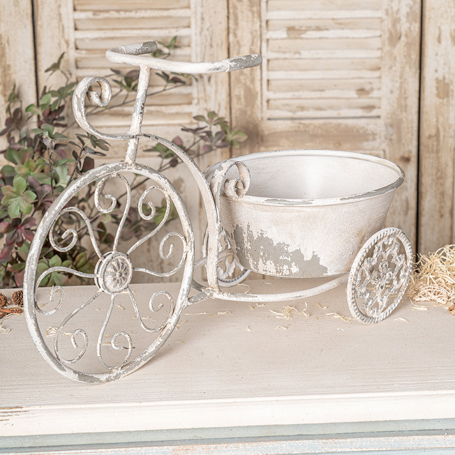 Rustic Vintage Metal Bicycle Planter - Antique White