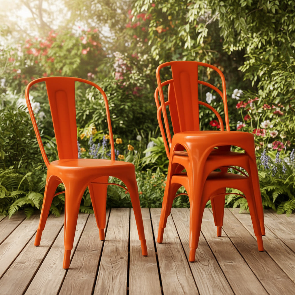 Set of 4 Stackable Indoor/Outdoor Metal Dining Chairs - Orange