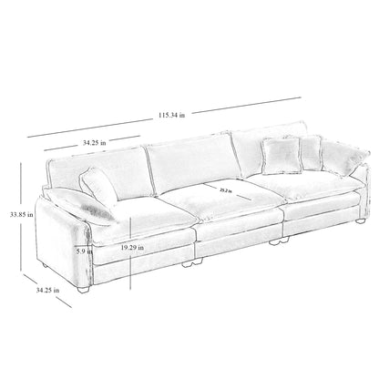 Modern 3 Piece Deep Seat Sofa Set - Beige Corduroy