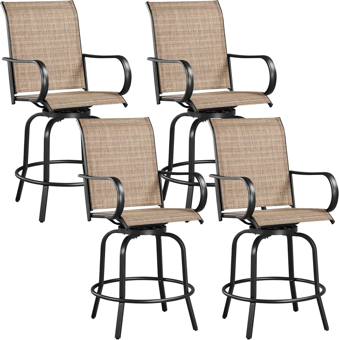 Outdoor Swivel Barstools - 4 Piece Set, Tan