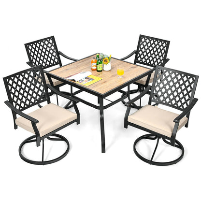 5-Piece Outdoor Patio Dining Set with Tan Cushions