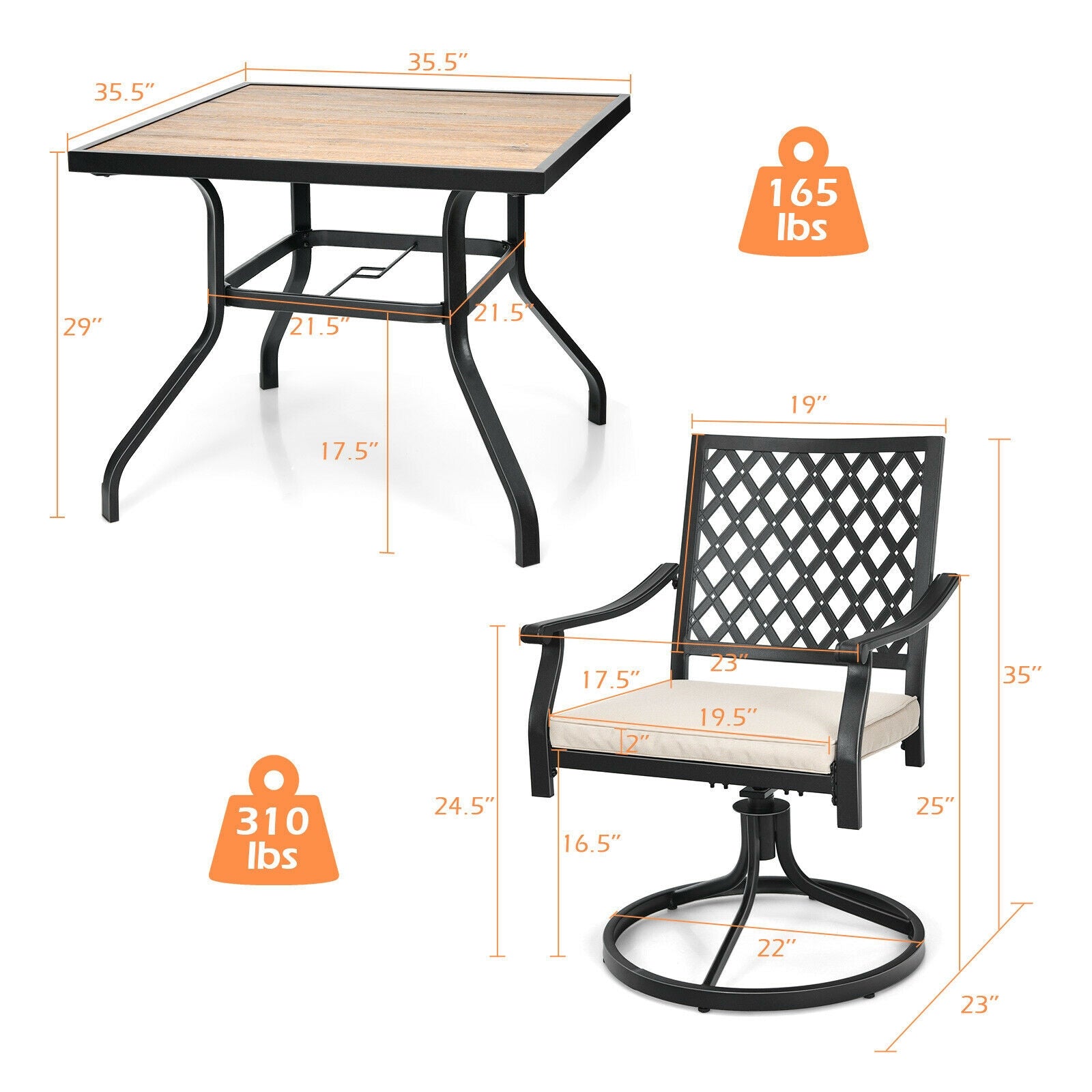 5-Piece Outdoor Patio Dining Set with Tan Cushions