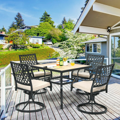 5-Piece Outdoor Patio Dining Set with Tan Cushions