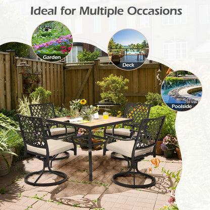 5-Piece Outdoor Patio Dining Set with Tan Cushions