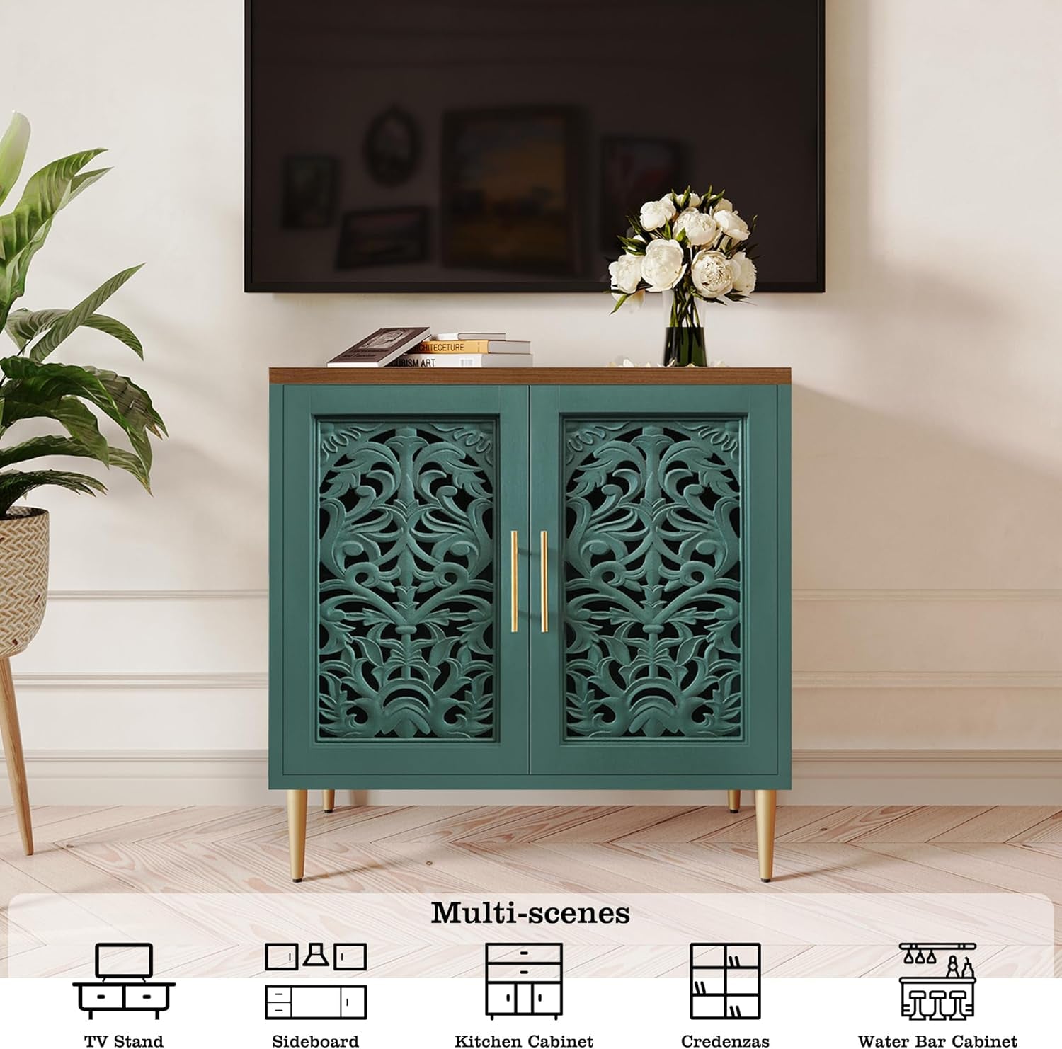 Green Carved Accent Cabinet