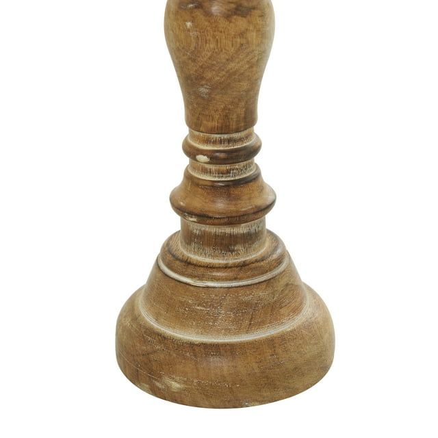 Set of 3 Handcrafted Traditional Wood Candle Holders with Brown Distressed Finish